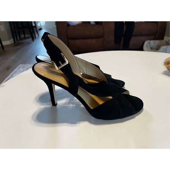 Michael by Michael Kors Women’s Size 10 Suede Peep Toe Slingback Heels Black - Picture 9 of 12
